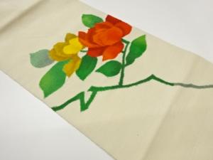 手織り紬抽象薔薇模様織出し名古屋帯